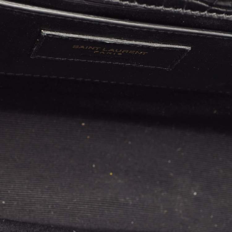 Pre Owned Saint Laurent Black Croc Embossed Leather Kate Tassel Shoulder Bag
