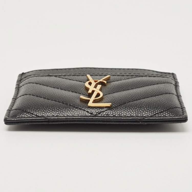 Pre Owned Saint Laurent Black Chevron Leather Monogram Card Holder