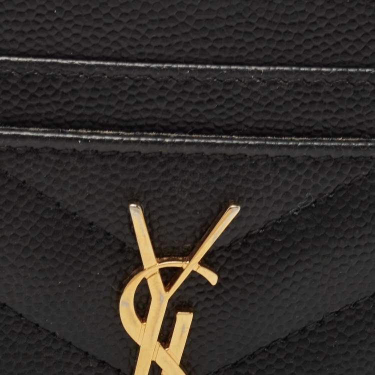 Pre Owned Saint Laurent Black Chevron Leather Monogram Card Holder