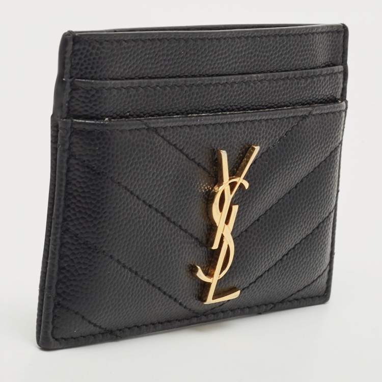 Pre Owned Saint Laurent Black Chevron Leather Monogram Card Holder