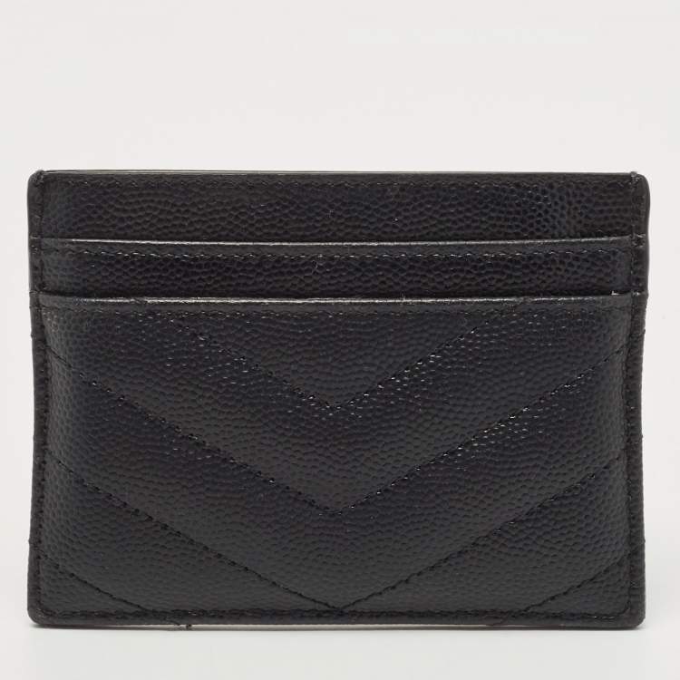 Pre Owned Saint Laurent Black Chevron Leather Monogram Card Holder