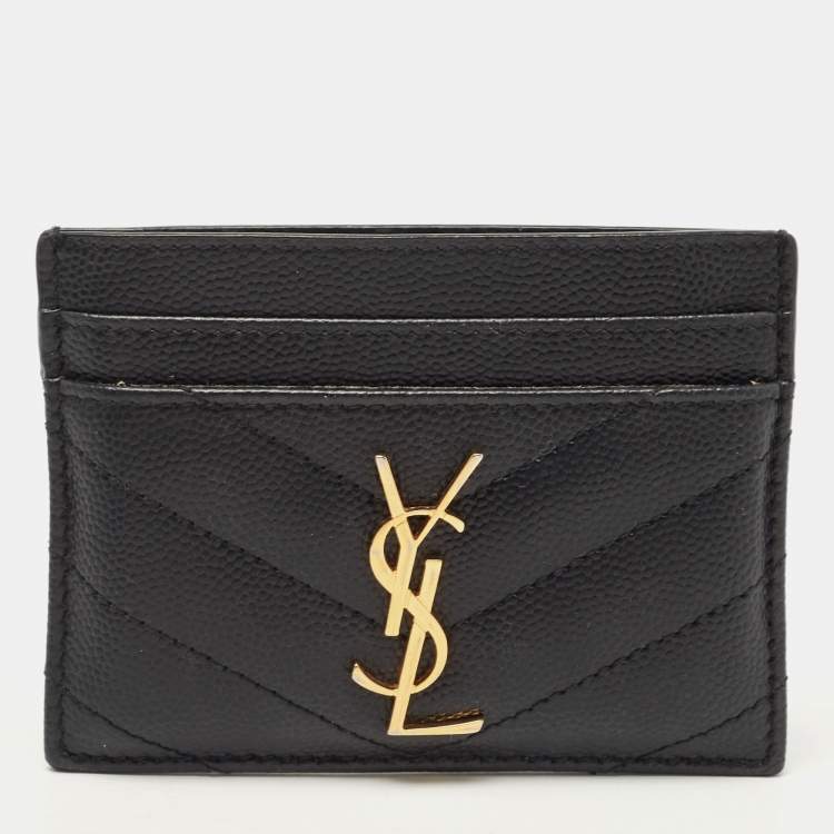 Pre Owned Saint Laurent Black Chevron Leather Monogram Card Holder