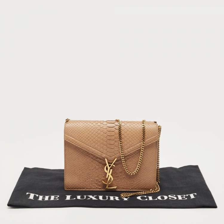 Pre Owned Saint Laurent Beige Python Medium Cassandra Chain Bag