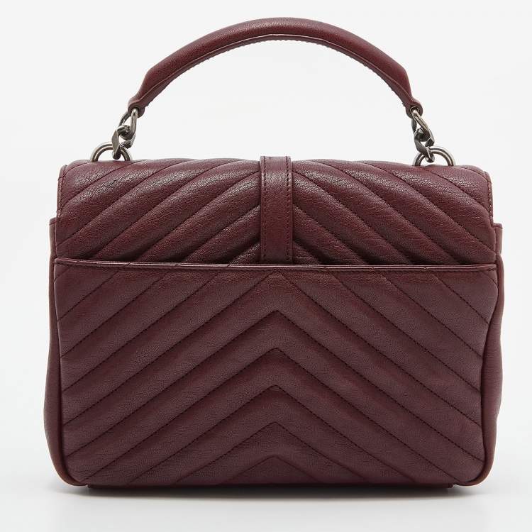 Pre Owned Saint Laurent Red Matelassé Leather Medium College Top Handle Bag