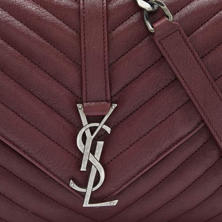 Pre Owned Saint Laurent Red Matelassé Leather Medium College Top Handle Bag