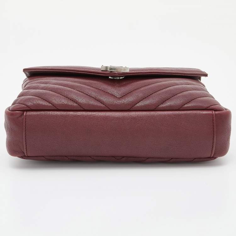 Pre Owned Saint Laurent Red Matelassé Leather Medium College Top Handle Bag
