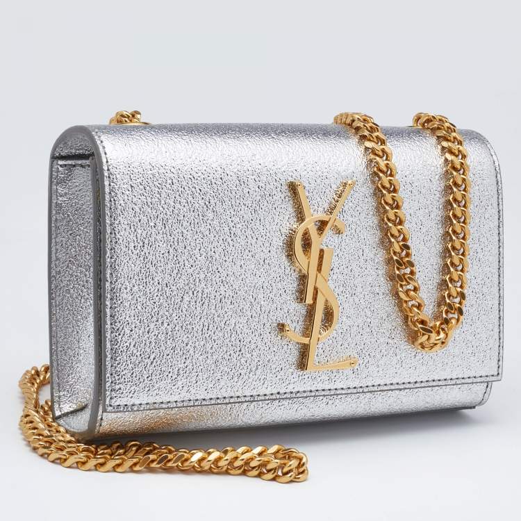 Pre Owned Saint Laurent Silver Leather Small Kate Chain Shoulder Bag