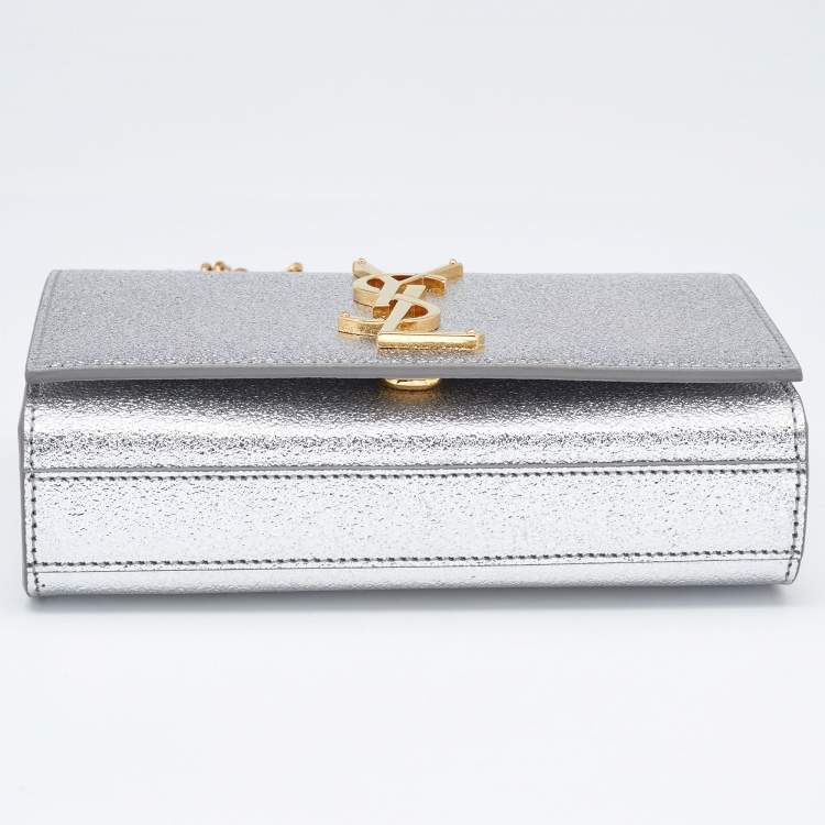 Pre Owned Saint Laurent Silver Leather Small Kate Chain Shoulder Bag