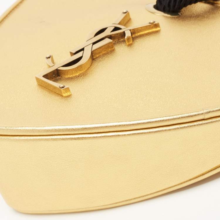 Pre Owned Saint Laurent Gold Leather Monogram Heart Clutch