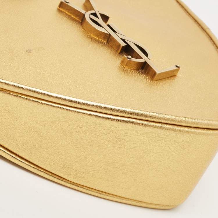 Pre Owned Saint Laurent Gold Leather Monogram Heart Clutch