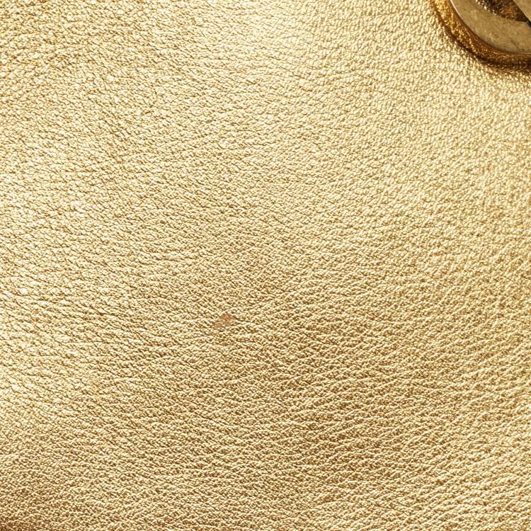 Pre Owned Saint Laurent Gold Leather Monogram Heart Clutch