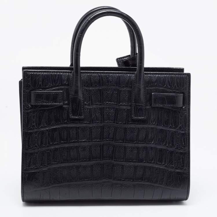 Pre Owned Saint Laurent Black Croc Leather Nano Classic Sac De Jour Tote