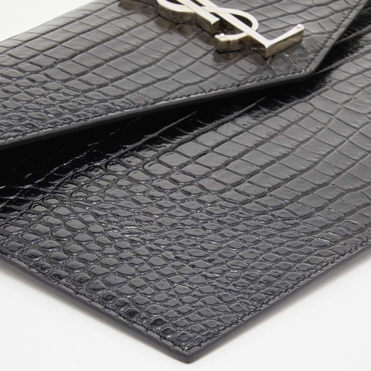 Pre Owned Saint Laurent Black Croc Embossed Leather Medium Uptown Clutch