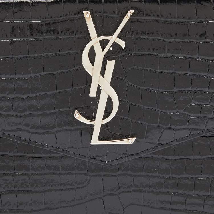 Pre Owned Saint Laurent Black Croc Embossed Leather Medium Uptown Clutch
