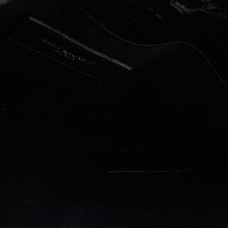 Pre Owned Saint Laurent Black Croc Embossed Leather Medium Uptown Clutch