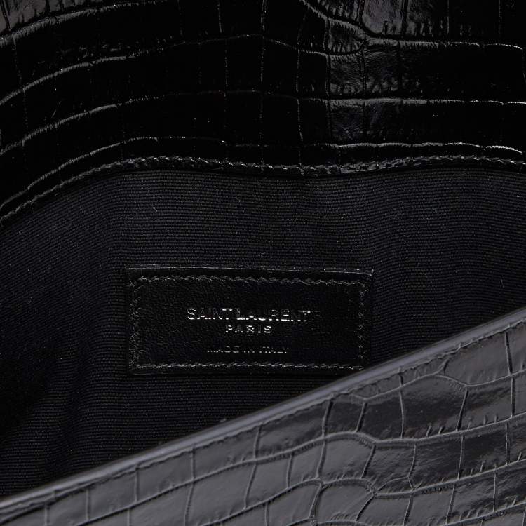 Pre Owned Saint Laurent Black Croc Embossed Leather Medium Uptown Clutch