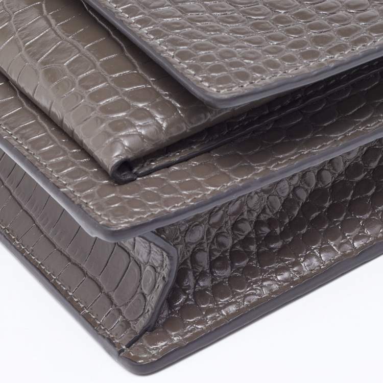 مملوكة مسبقًا Saint Laurent Grey Croc Embossed Leather Sunset Crossbody Bag