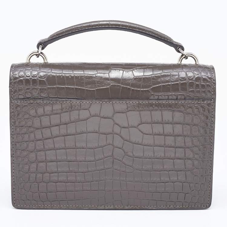 مملوكة مسبقًا Saint Laurent Grey Croc Embossed Leather Sunset Crossbody Bag