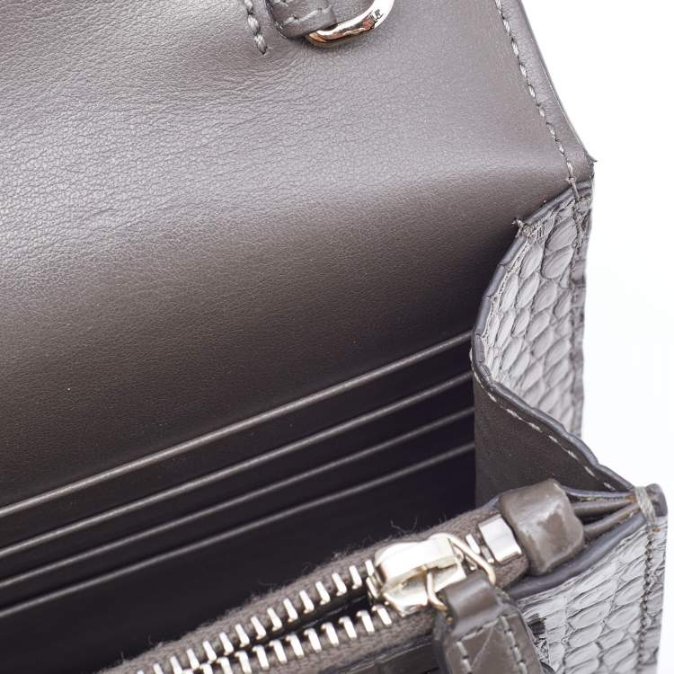 مملوكة مسبقًا Saint Laurent Grey Croc Embossed Leather Sunset Crossbody Bag