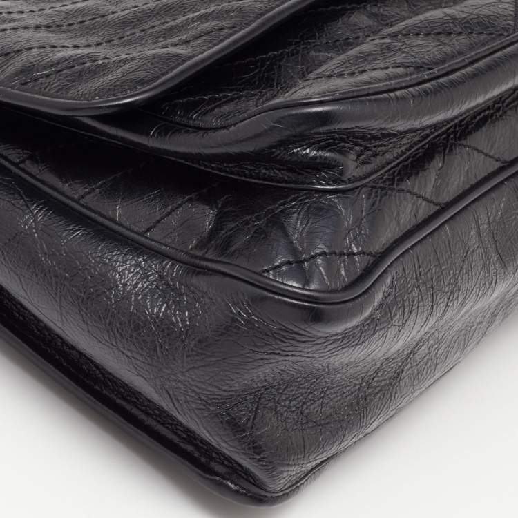 Pre Owned Saint Laurent Black Crinkled Leather Large Niki Shoulder Bag