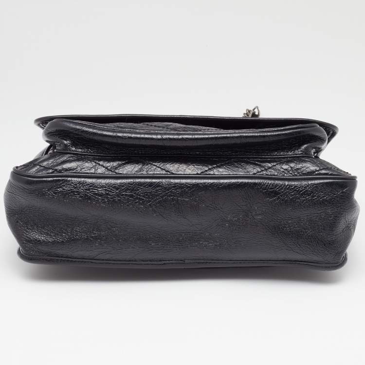 Pre Owned Saint Laurent Black Crinkled Leather Large Niki Shoulder Bag