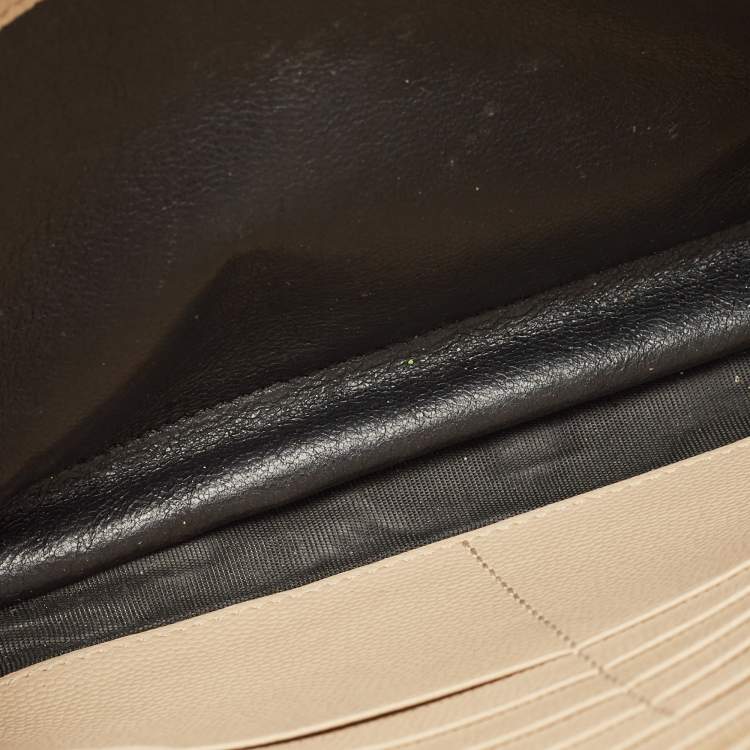 Pre Owned Saint Laurent Beige Matelassé Leather Cassandre Wallet on Chain