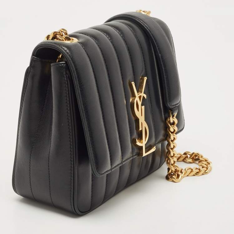 Pre Owned Saint Laurent Black Quilted Leather Medium Vicky Shoulder Bag