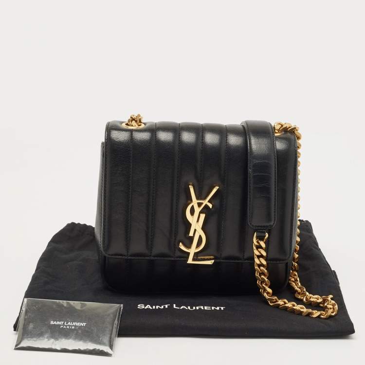 Pre Owned Saint Laurent Black Quilted Leather Medium Vicky Shoulder Bag
