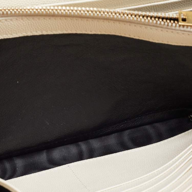 Pre Owned Saint Laurent White Leather Envelope Wallet On Chain