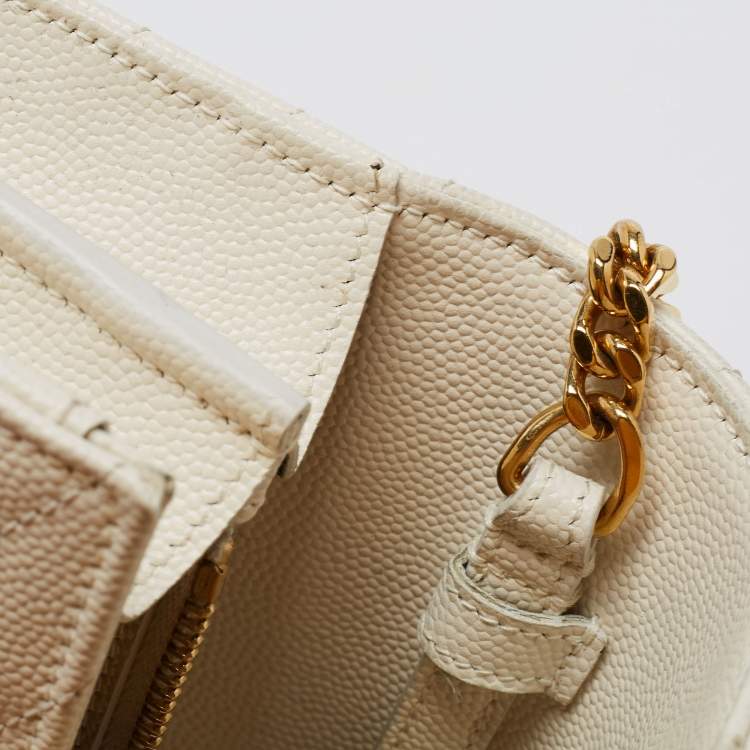 Pre Owned Saint Laurent White Leather Envelope Wallet On Chain