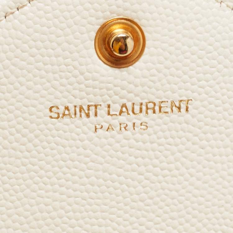 Pre Owned Saint Laurent White Leather Envelope Wallet On Chain