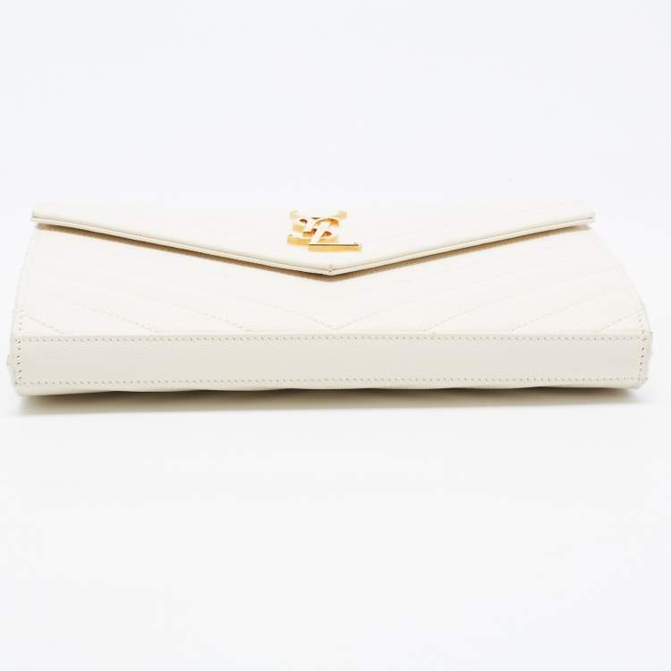 Pre Owned Saint Laurent White Leather Envelope Wallet On Chain