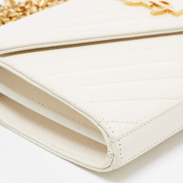 Pre Owned Saint Laurent White Leather Envelope Wallet On Chain