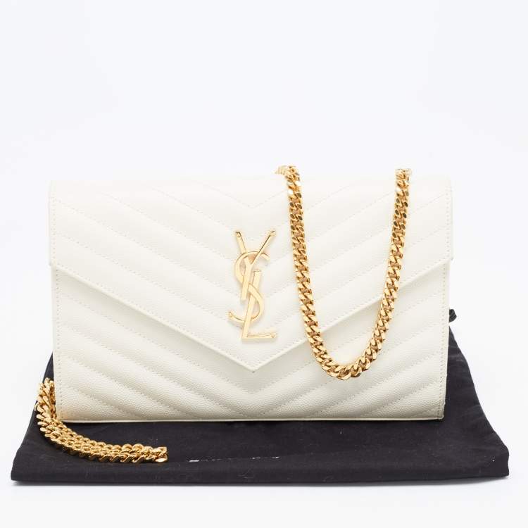 Pre Owned Saint Laurent White Leather Envelope Wallet On Chain