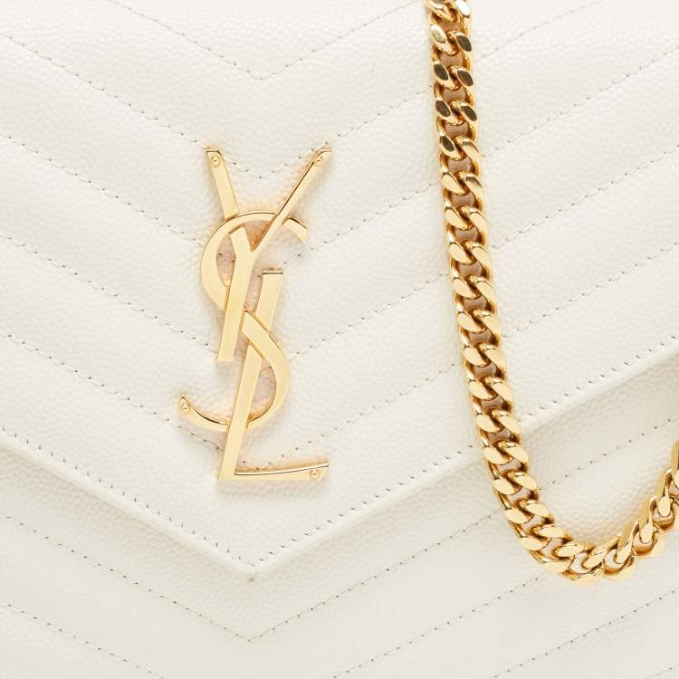 Pre Owned Saint Laurent White Leather Envelope Wallet On Chain