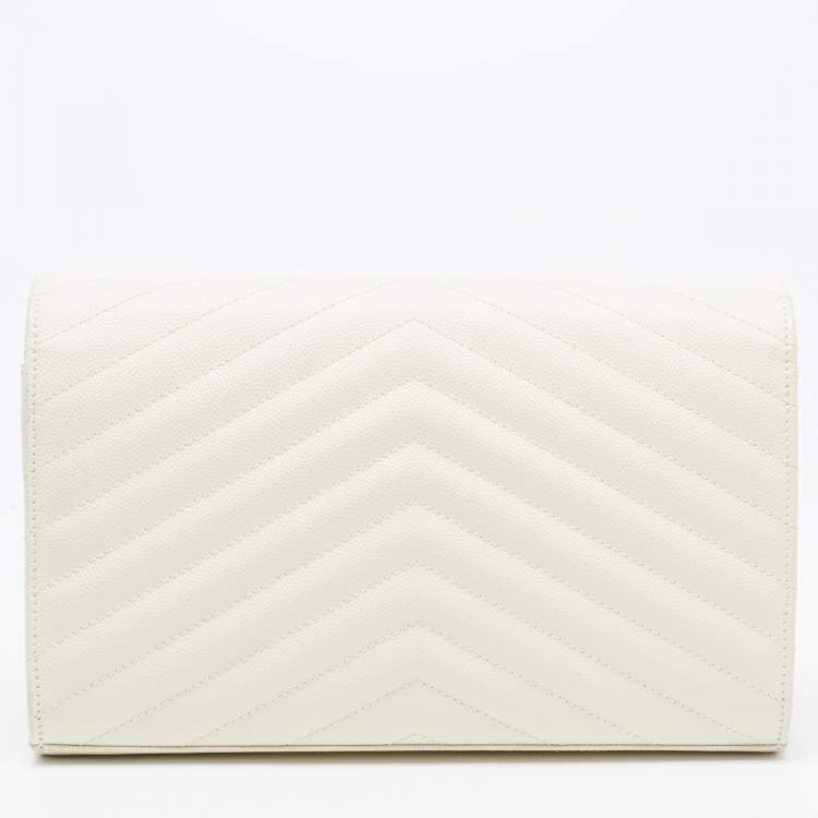 Pre Owned Saint Laurent White Leather Envelope Wallet On Chain