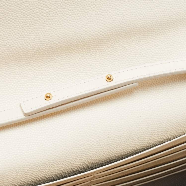 Pre Owned Saint Laurent White Leather Envelope Wallet On Chain