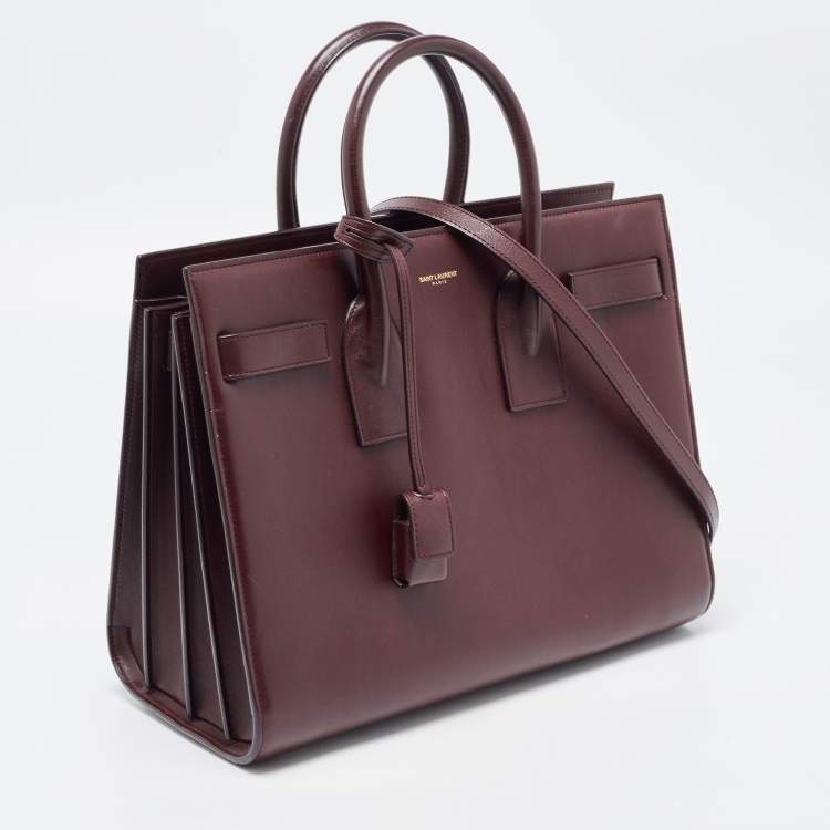 Pre Owned Saint Laurent Burgundy Leather Small Classic Sac De Jour Tote
