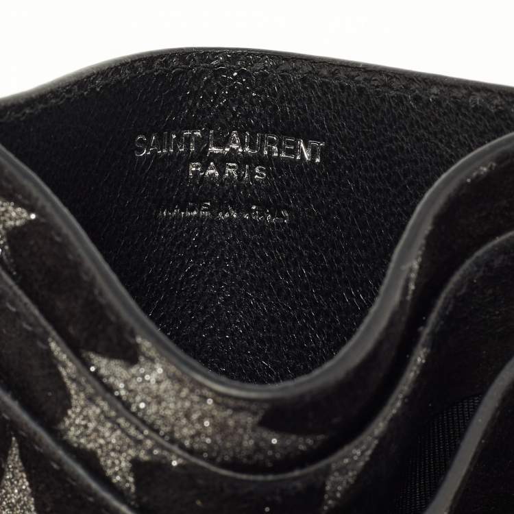 Pre Owned Saint Laurent Black Suede Glitter Star Monogram Card Holder 