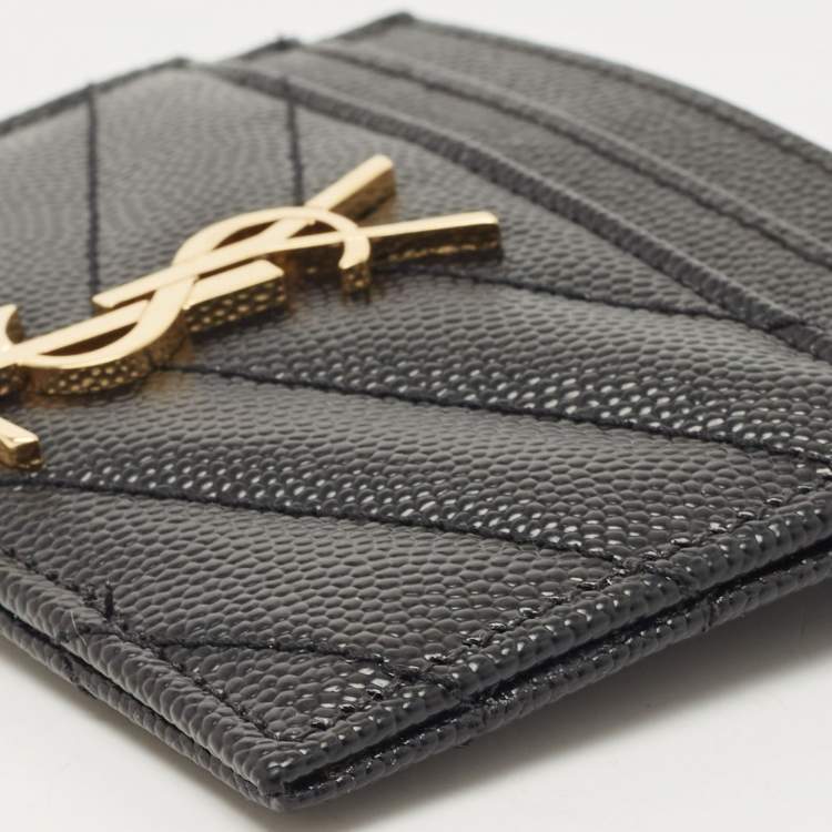Pre Owned Saint Laurent Black Matelassé Leather Monogram Card Holder