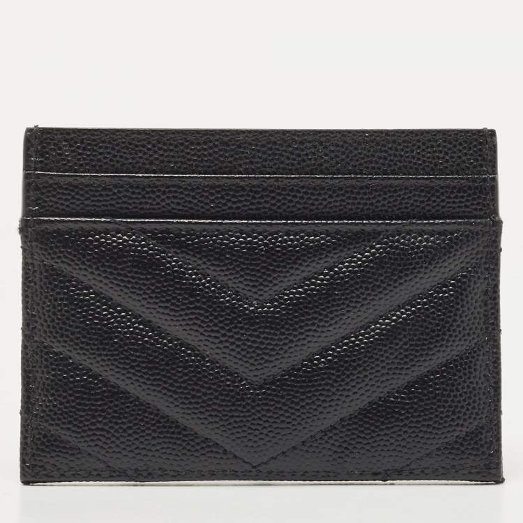 Pre Owned Saint Laurent Black Matelassé Leather Monogram Card Holder