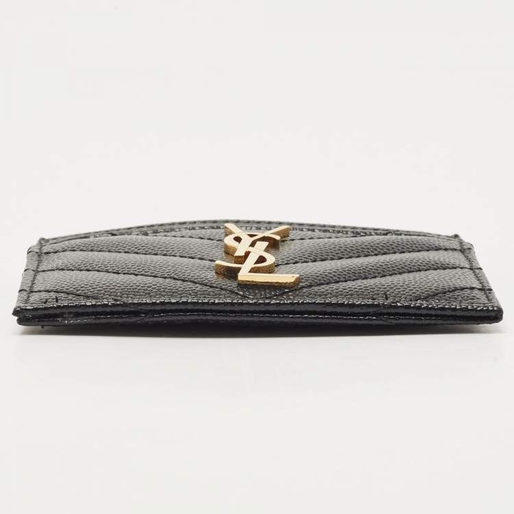 Pre Owned Saint Laurent Black Matelassé Leather Monogram Card Holder