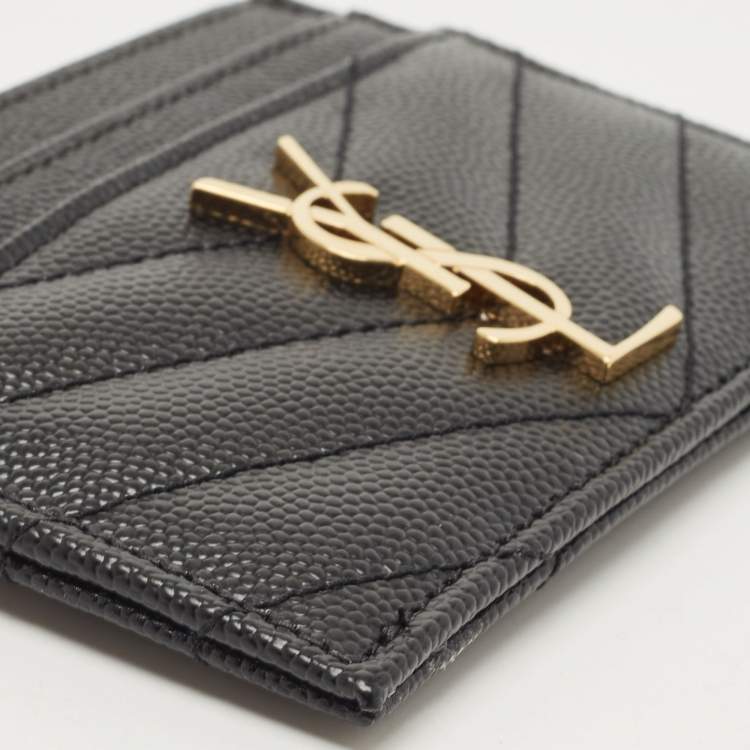 Pre Owned Saint Laurent Black Matelassé Leather Monogram Card Holder