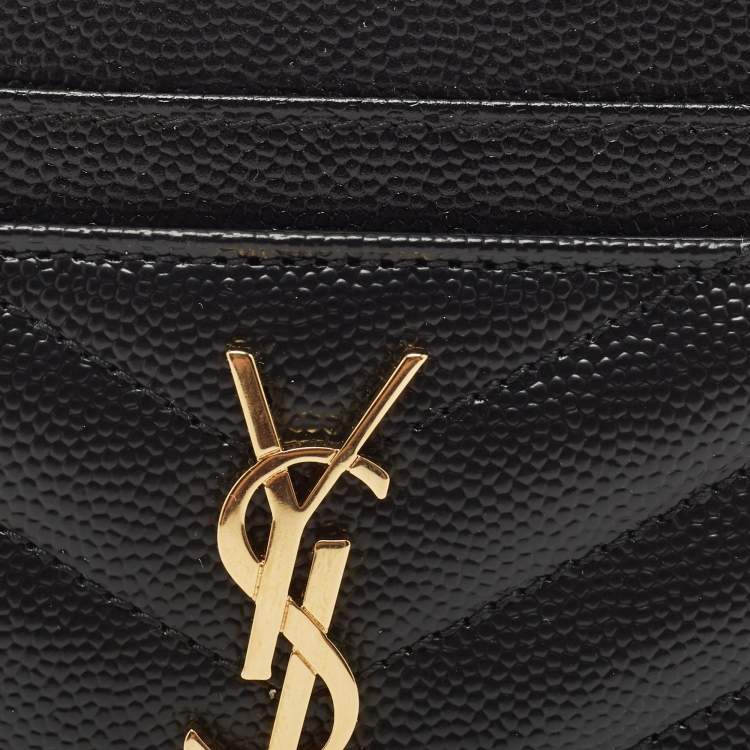 Pre Owned Saint Laurent Black Matelassé Leather Monogram Card Holder