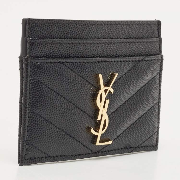 Pre Owned Saint Laurent Black Matelassé Leather Monogram Card Holder