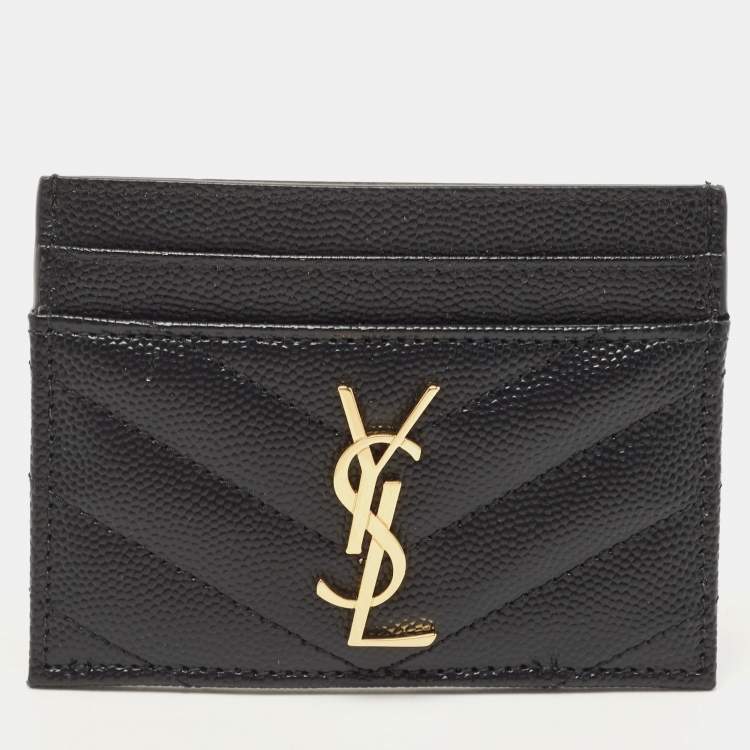Pre Owned Saint Laurent Black Matelassé Leather Monogram Card Holder