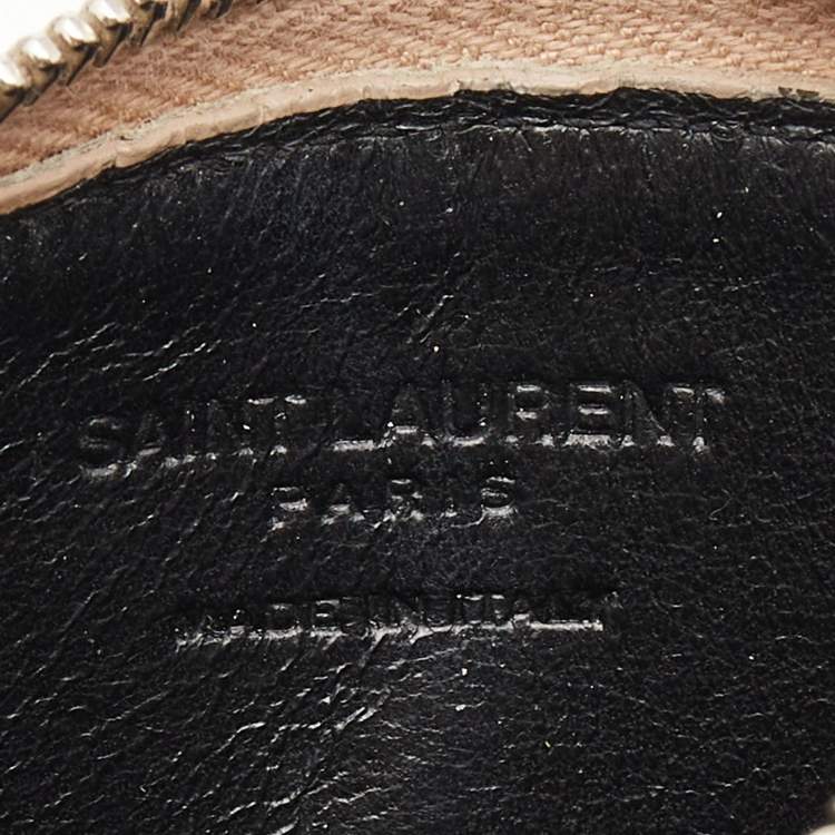 Pre Owned Saint Laurent Beige Croc Embosses Leather Zip Card Holder