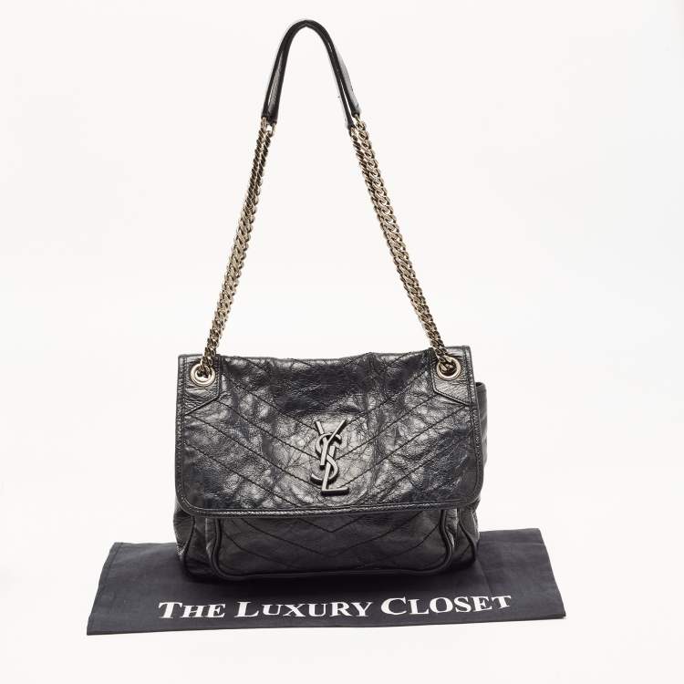 Pre Owned Saint Laurent Black Aged Leather Medium Niki Shoulder Bag