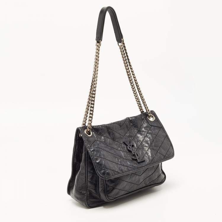Pre Owned Saint Laurent Black Aged Leather Medium Niki Shoulder Bag