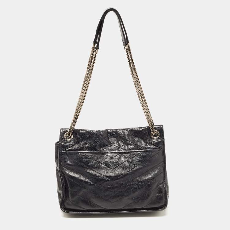 Pre Owned Saint Laurent Black Aged Leather Medium Niki Shoulder Bag